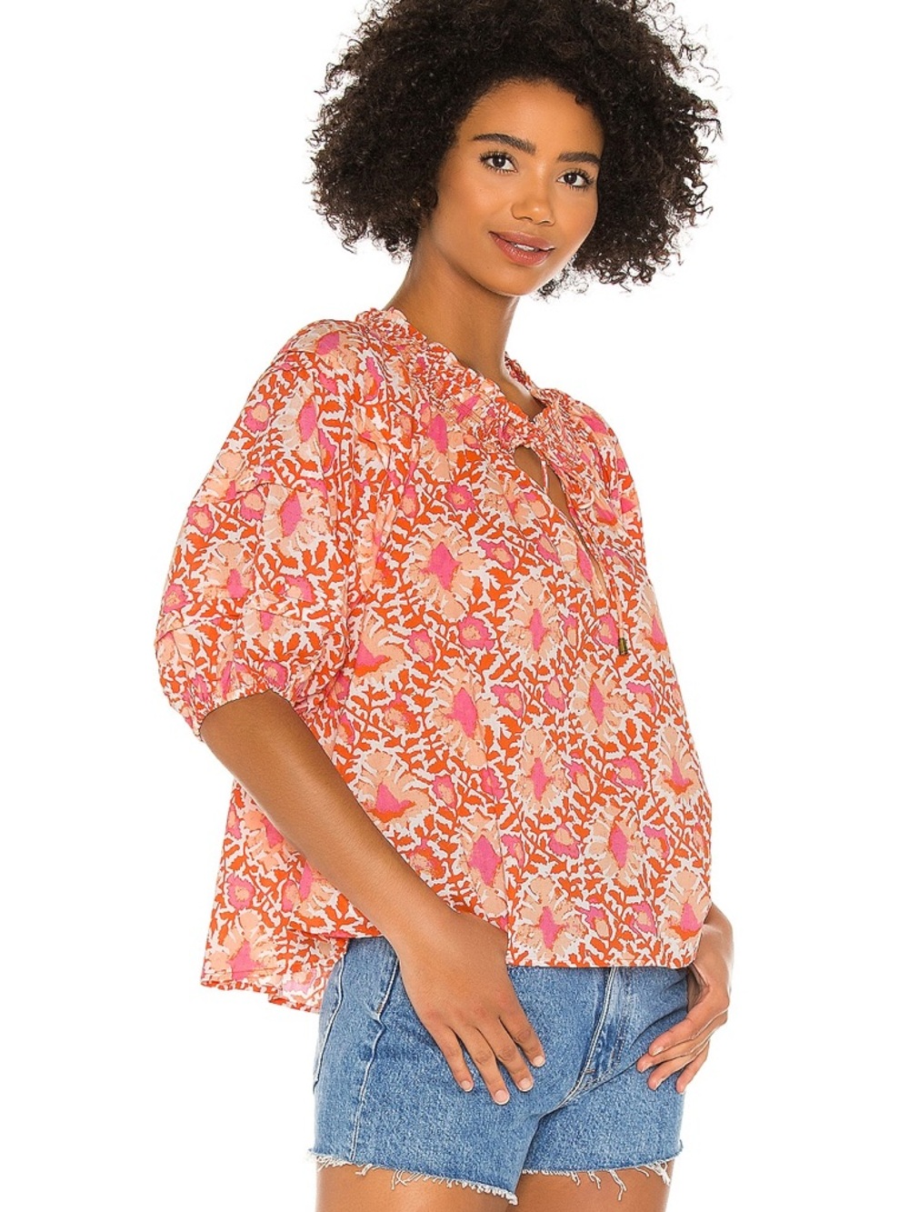 Free People Willow Blouse Tea Combo XS Oversized 100% Cotton Boho Floral Top